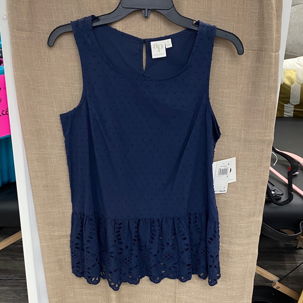 Appleseed's navy sleeveless eyelet peplum tank